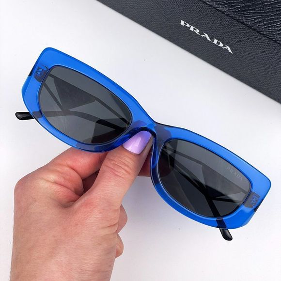 Prada PR14YS 18M5S0 Sunglasses Crystal Electric Blue Grey Rectangle Unisex - Picture 2 of 12